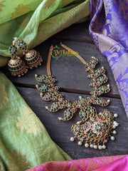 Traditional Precious Kemp Maanga Neckpiece -Green,Pink -G922