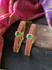 Red AD Stone Bangles with Emerald like Stones -G1329