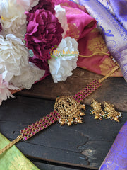 Red Kemp Lakshmi High Neck Choker -G1165