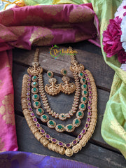 AD Stone Layered Lakshmi Coin and Lakshmi Mugappu Haram -G1522