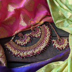 Red Kemp Choker with earrings and Tikka -G1520