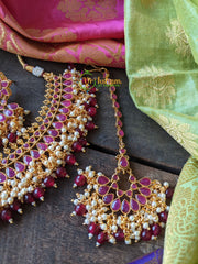 Red Kemp Choker with earrings and Tikka -G1520