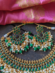 Green Kemp Choker with earrings and Tikka -G1519