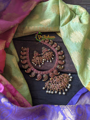 Traditional Precious Kemp Maanga Neckpiece with Pendant -Red Green -G1448