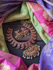 Traditional Precious Kemp Maanga Neckpiece with Pendant -Red -G1449