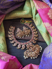 Traditional Kemp Maanga Neckpiece with Pendant -Red White -G1450