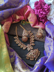 AD Stone Traditional Maanga Neckpiece with Pendant -Red White -G1455