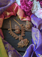 AD Stone Traditional Maanga Neckpiece with Pendant -Red Green -G1456