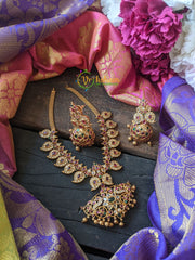 AD Stone Traditional Maanga Neckpiece with Pendant -White Green red -G1458