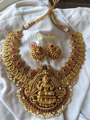Lakshmi coin and Pendant Choker -Pearls -Red Green -G1464