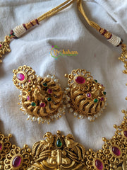 Lakshmi coin and Pendant Choker -Pearls -Red Green -G1464