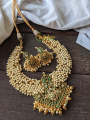 Kemp Pendant Cluster Pearl Choker -Green White-G1480