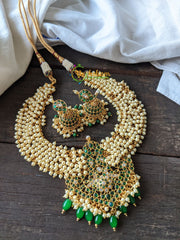 Kemp Pendant Cluster Pearl Choker -Green White-G1479