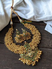 Kemp Pendant Cluster Ghungroo Choker -Green White -G1478