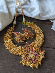 Kemp Pendant Cluster Ghungroo Choker -Red Green White -G1476