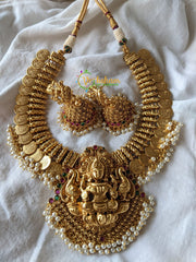 Lakshmi coin and Pendant Choker -Temple Neckpiece -Red Green -G1463