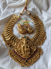 Lakshmi coin and Pendant Choker -Temple Neckpiece -Red Green -G1462