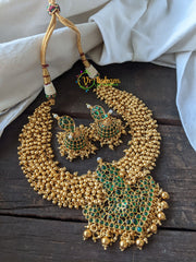 Kemp Pendant Cluster Ghungroo Choker -Green -G1468