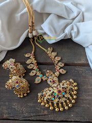AD Stone Traditional Maanga Neckpiece with Pendant -Multicolor -G1473