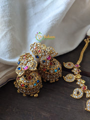 AD Stone Traditional Maanga Neckpiece with Pendant -Multicolor -G1473