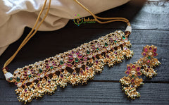 Guttapusalu Choker -Gold Look Alike Kemp and Kundan Choker-Red White -G1550