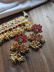 Guttapusalu Choker -Gold Look Alike Kemp and Kundan Choker-Red White -G1550