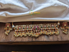 Guttapusalu Choker -Gold Look Alike Kemp and Kundan Choker-Red White -G1550