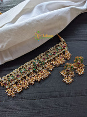 Guttapusalu Choker -Gold Look Alike Kemp and Kundan Choker-Green -G1549