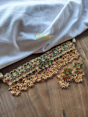 Guttapusalu Choker -Gold Look Alike Kemp and Kundan Choker-Green -G1549