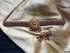 Premium Kemp Lakshmi High Neck Choker -Temple Choker -Red Green -G1536