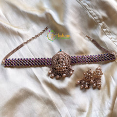 Premium Kemp Lakshmi High Neck Choker -Temple Choker -Red -G1538