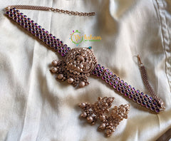 Premium Kemp Lakshmi High Neck Choker -Temple Choker -Red -G1538