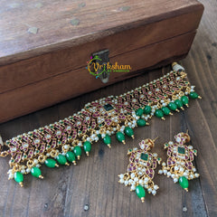 Premium Kemp High Neck Choker -Red Green -G1570