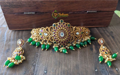 Premium Kemp High Neck Choker -Red Green -G1573