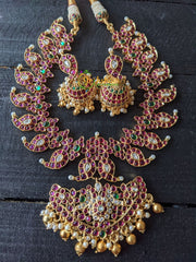 Traditional Kemp Maanga Neckpiece with Pendant -Red Green White -G1628