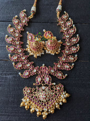 Traditional Kemp Maanga Neckpiece with Pendant -Red White -G1627