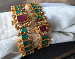 Imitation Kemp Bangles Pair -Pink and Green -G1814