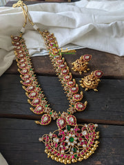Precious Jadau Kundan Maanga Malai haram -ANTIQUE FINISH-Pink -J024