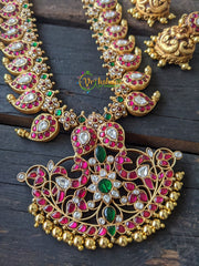 Precious Jadau Kundan Maanga Malai haram -ANTIQUE FINISH-Pink -J024