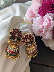 Precious Jadau Kundan Jhumkas -Bead Finish -J021
