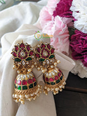 Precious Jadau Kundan Jhumkas -Pearl Finish -J022