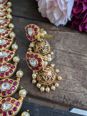 Precious Jadau Kundan Maanga Malai haram Pearl - Red-Green -J039