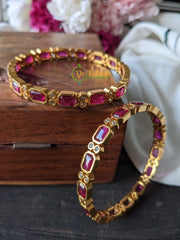 AD Stone Bangle Pair -Red Pink -G1811