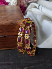 AD Stone Bangle Pair -Red Pink -G1811