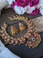 Precious Jadau Kundan Maanga Neckpiece ANTIQUE FINISH – Red-Green -J042