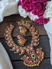 Precious Jadau Kundan Maanga Neckpiece MATT FINISH – Red-Green -J041