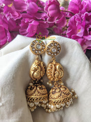 Precious Jadau Kundan Jhumkas -White Stone Dual Layer-J045