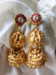 Precious Jadau Kundan Jhumkas -Red and White-J093