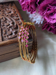 Pinkish Red Ad Stone Bangle -4 Bangles -G2001