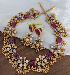 Simple AD Stone Choker -Red -G2060